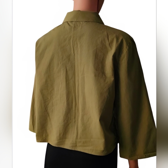 Zara Green Boxy Button Down Shirt with Notched Collar - Picture 6 of 8